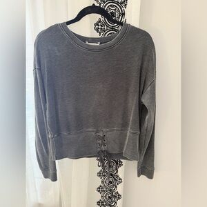American Eagle Distressed wash Gray Women's Top with Lace-Up Detail